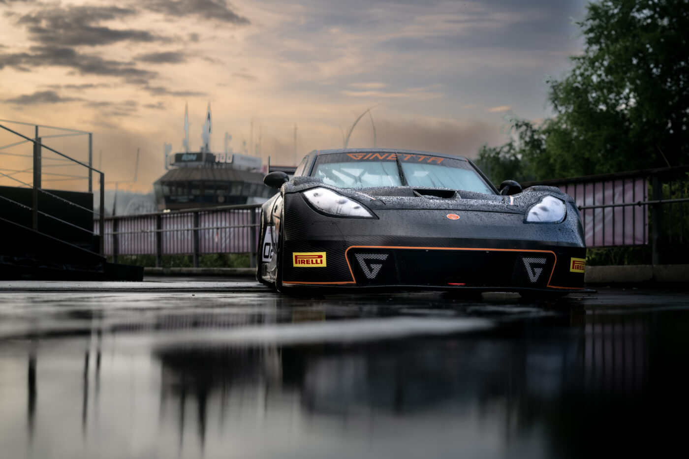 Ginetta GT2 on wet race track